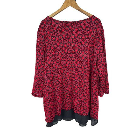 Catherines Womens Red & Black Lace Overlay Tunic Top With Sheer Hemline Size 3X - Picture 5 of 8